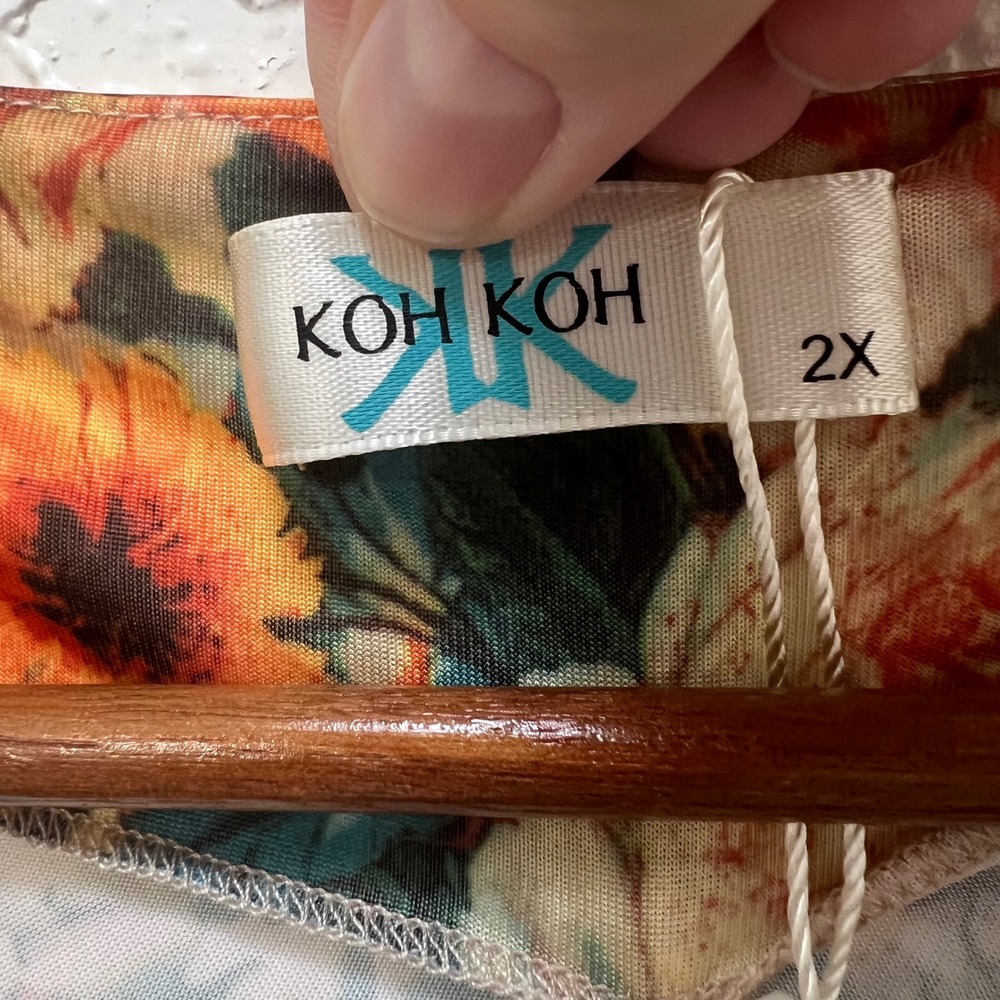 KOH KOH Womens 2X Floral Butterfly Twist Front V-Neck Maxi Dress Multicolor NWT - Picture 7 of 8